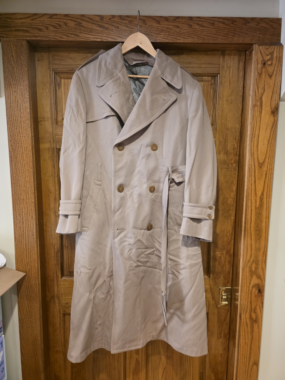 Vintage Double-Breasted Wool Long Trench Coat w/ Removable Wool Inner Layer